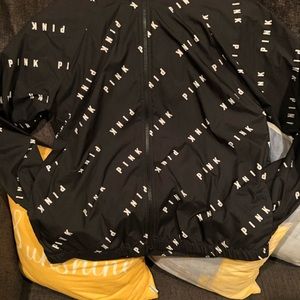 VS Pink Black Windbreaker with White writing Sz XS